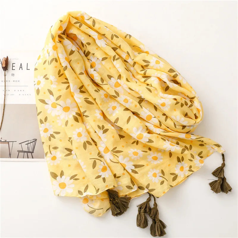 2026 Luxury Brand Ink Painting Floral Tassel Viscose Shawl Scarf Lady High Quality Pashmina Hijab and Wraps Foulard Muslim Sjaal