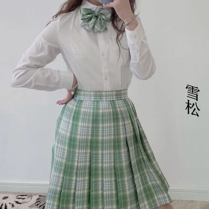 School Girl Uniform Pleated Skirts Japanese School Uniform High Waist A-Line Plaid Skirt Sexy JK Uniforms for Woman Full set