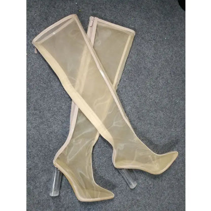 New Mesh Neon Green Sandal Boots Women Sexy Over The Knee Boots Pointed Toe High Heels Party Shoes Woman Thigh High Boots