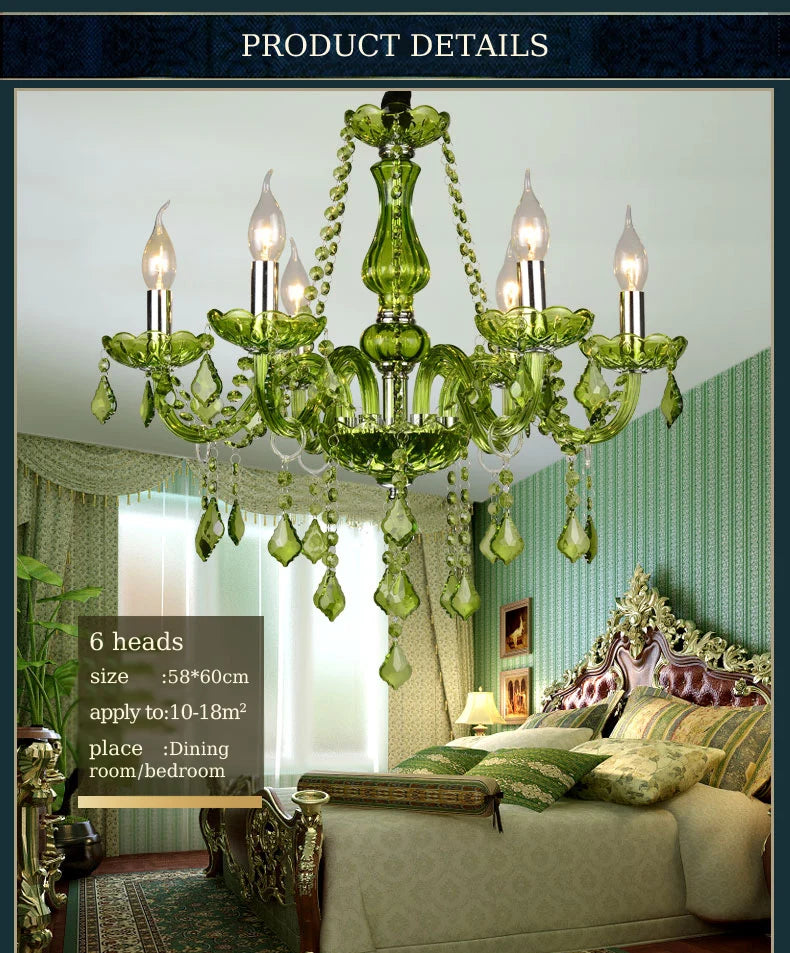 Luxury Green Crystal Chandelier Wedding Parlor Bedroom Villa Hanging Lamp Hotel Restaurant Cafe Bar E14 Candle Pendant Lights