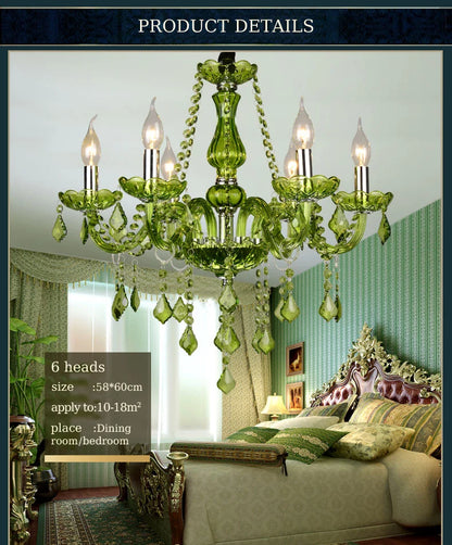 Luxury Green Crystal Chandelier Wedding Parlor Bedroom Villa Hanging Lamp Hotel Restaurant Cafe Bar E14 Candle Pendant Lights