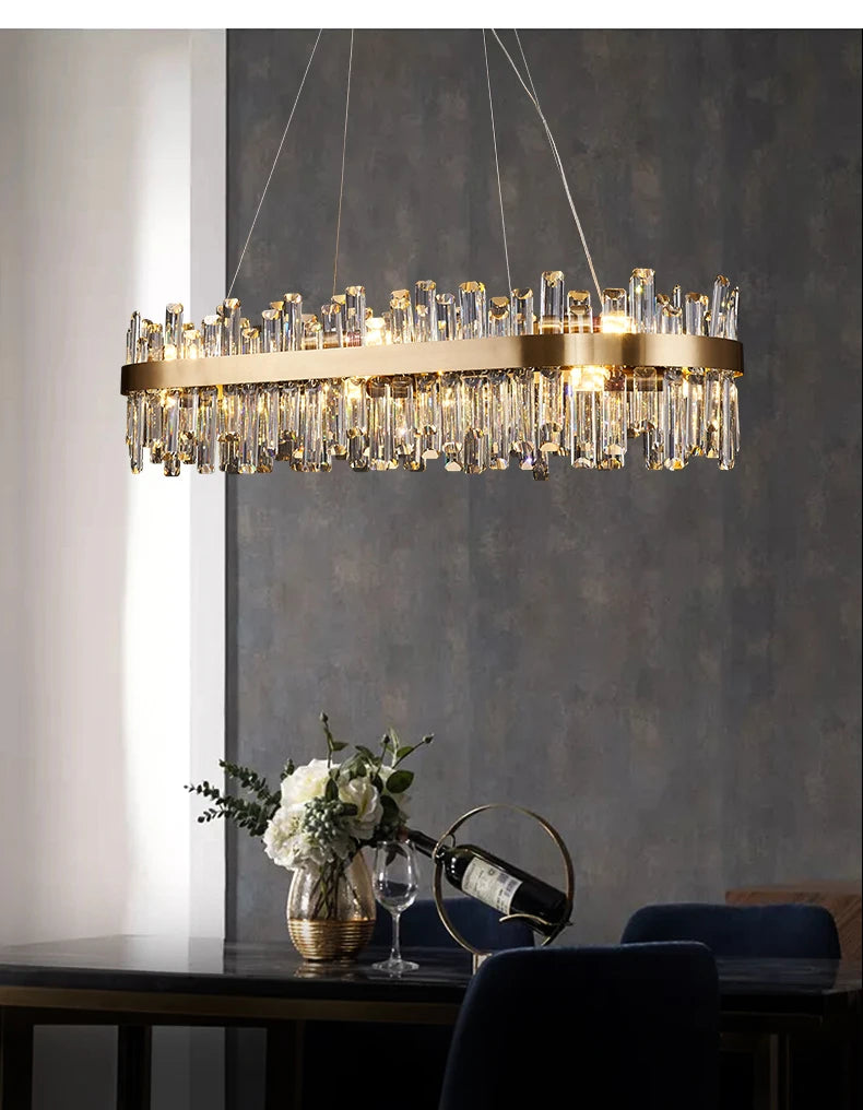 LED Postmodern Golden Chrome Silver Round Oval Crystal Chandelier Lighting Suspension Luminaire Lampen For Dinning Room