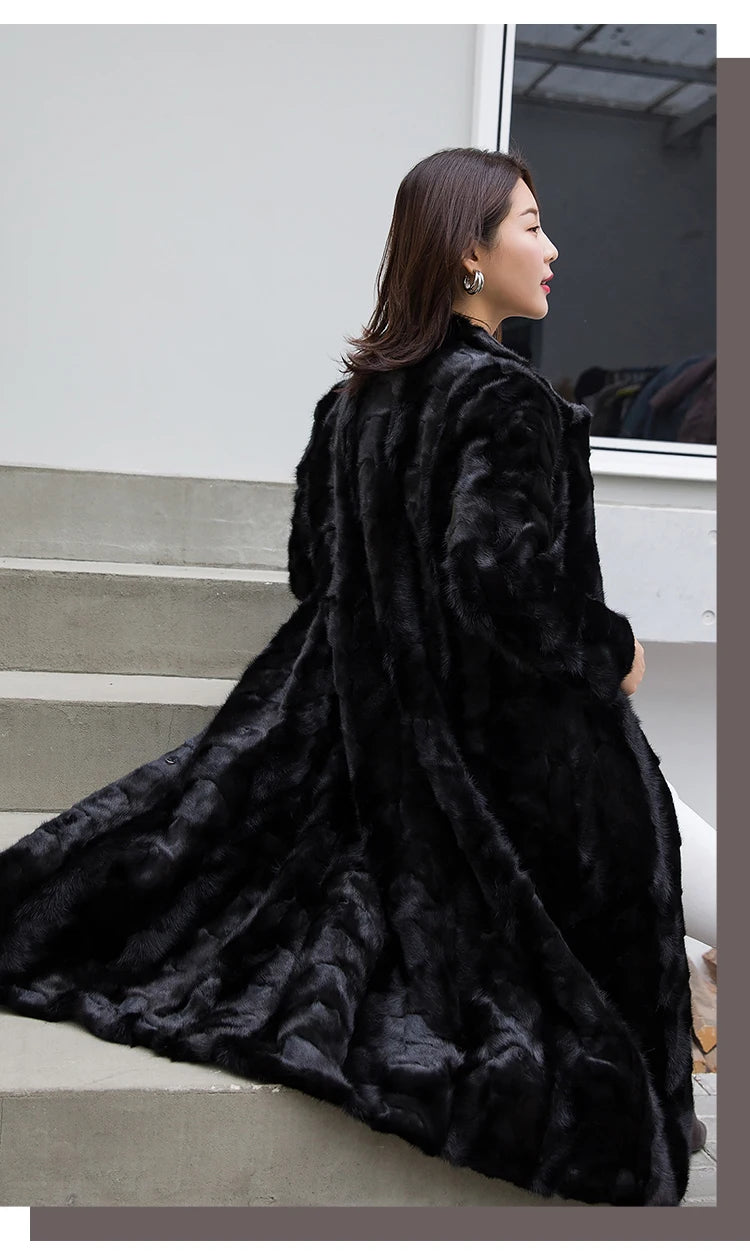 Luxury Lady Genuine real natural mink fur coat  women's long fashion stand collar warm winter waistcoats jacket custom any size