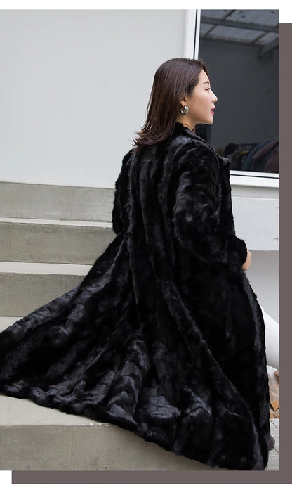Luxury Lady Genuine real natural mink fur coat  women's long fashion stand collar warm winter waistcoats jacket custom any size