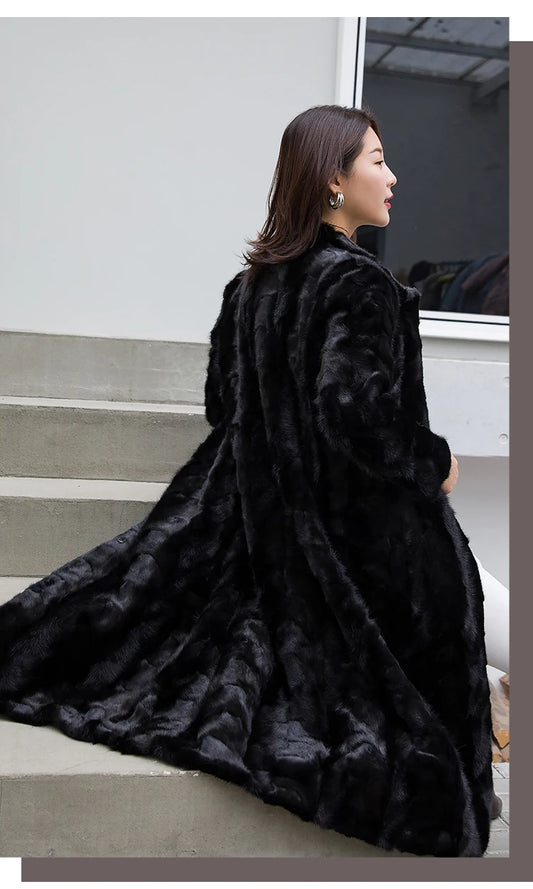 Luxury Lady Genuine real natural mink fur coat  women's long fashion stand collar warm winter waistcoats jacket custom any size