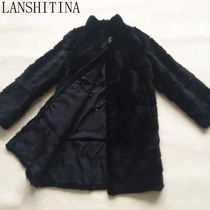 2021 Russian Woman 100% Real Mink Fur Coat Genuine Leather Coat Winter Warm Natural Fur Jacket Long Sleeve Stand-up Collar