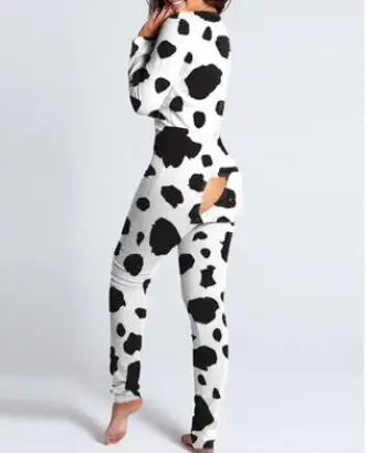 Sexy Pyjama Women's Jumpsuit Suit Button-down Front Back Butt Bum Open Ass Flap Jumpsuit Loungewear Christmas Print Buttoned NEW