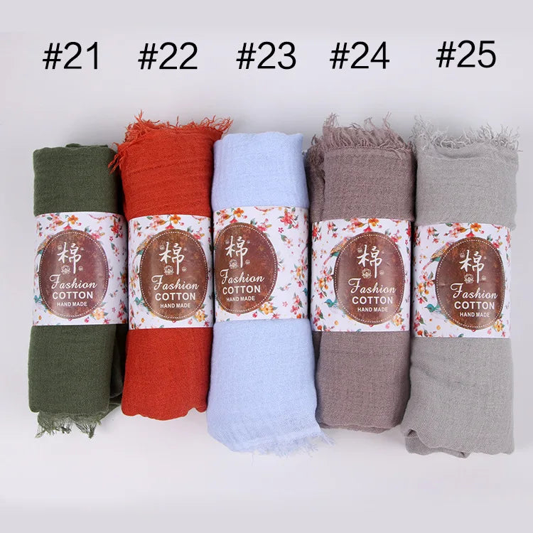 12pcs/lot Plain Wrinkle Wrap Cotton Viscose Long Shawl Scarf Women Crinkle Hijab Shawl Muslim Head Hijab scarf wholesale