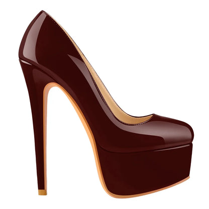 Onlymaker Women Platform Round Toe Pumps  Slip On Stiletto  Black Patent High Heels  Wedding Party Plus Size Sexy Shoes