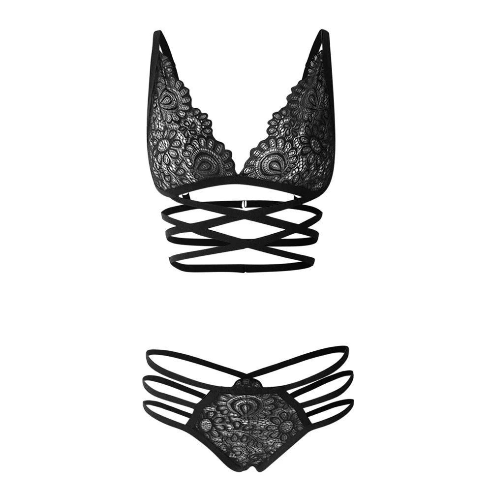 Sexy Lingerie Pornos Suit Corset Bandage Push Up Lace Bra Tops Panties Underwear Set Sleepwear Pajamas Erotic Costume Intimates