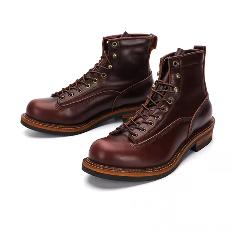 New Handmade Vintage British Casual Men Ankle Boots Autumn Winter Cow Leather Shoes Wedge Tooling Desert Boots Motorcycle Boots