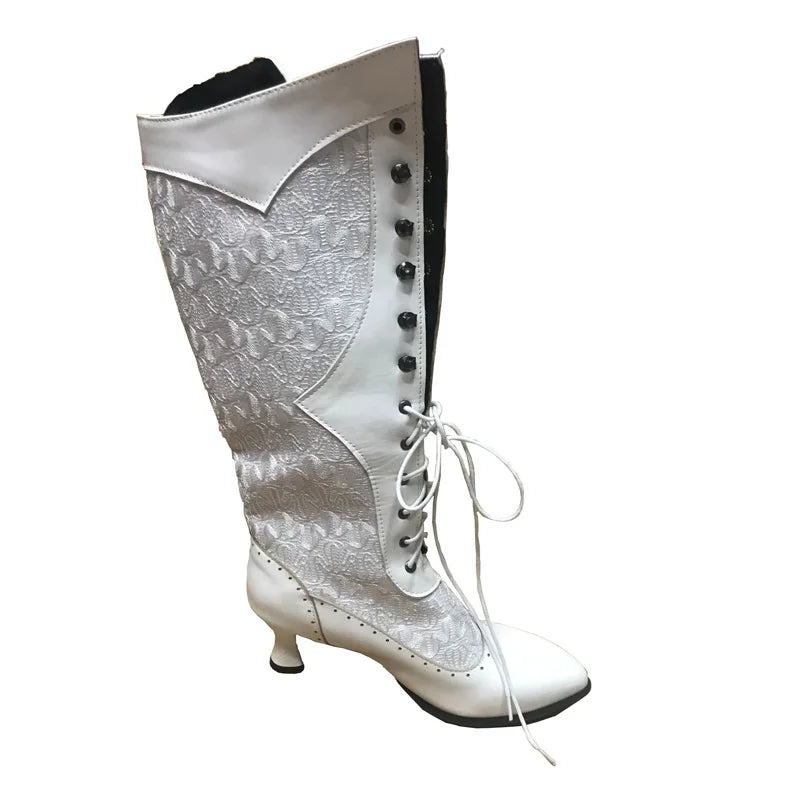 Retro Women Boots Autumn Winter Sexy Shoes Woman Lace-up Pointed Toe Low Heels Mid-calf Boots for Women Custom 34-43  WSH3450
