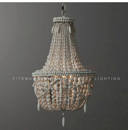 French Country white wood Bead Chandelier dining room bedroom princess Decorative chandelier 3/5 lights hanging light fixture