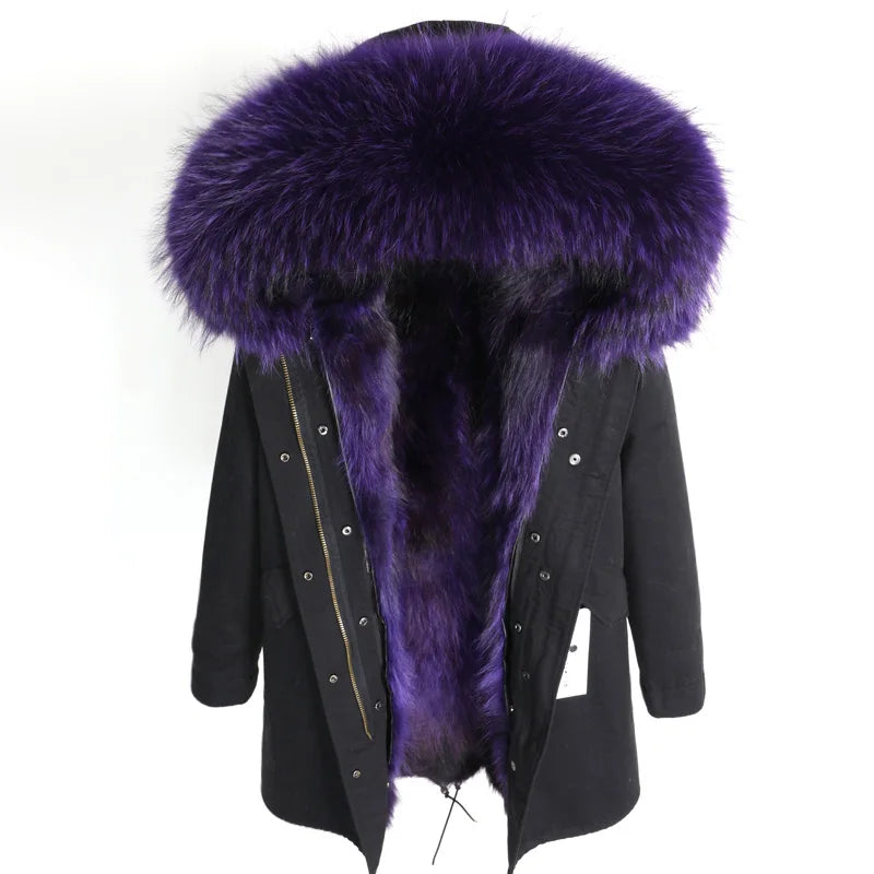 Maomaokong 2026 New Natural Fur Lining Real Fur Coat Winter Jacket Women Raccoon Fur Collar Warm Thick Parkas Female Clothing
