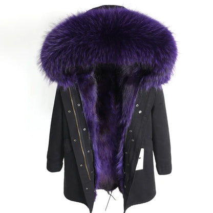 Maomaokong 2026 New Natural Fur Lining Real Fur Coat Winter Jacket Women Raccoon Fur Collar Warm Thick Parkas Female Clothing