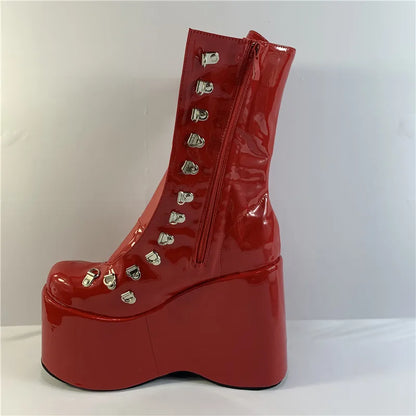 12.5cm fashion wedge heel, stage performance style, street style, sexy custom boots, model stage show ankle boots