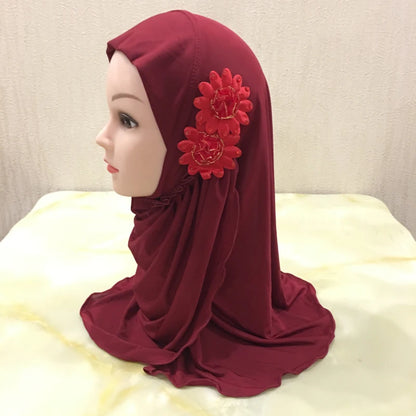 H081 beautiful small girl hijab with flowers cute hijab hats women's caps can fit 2-6 years old girls