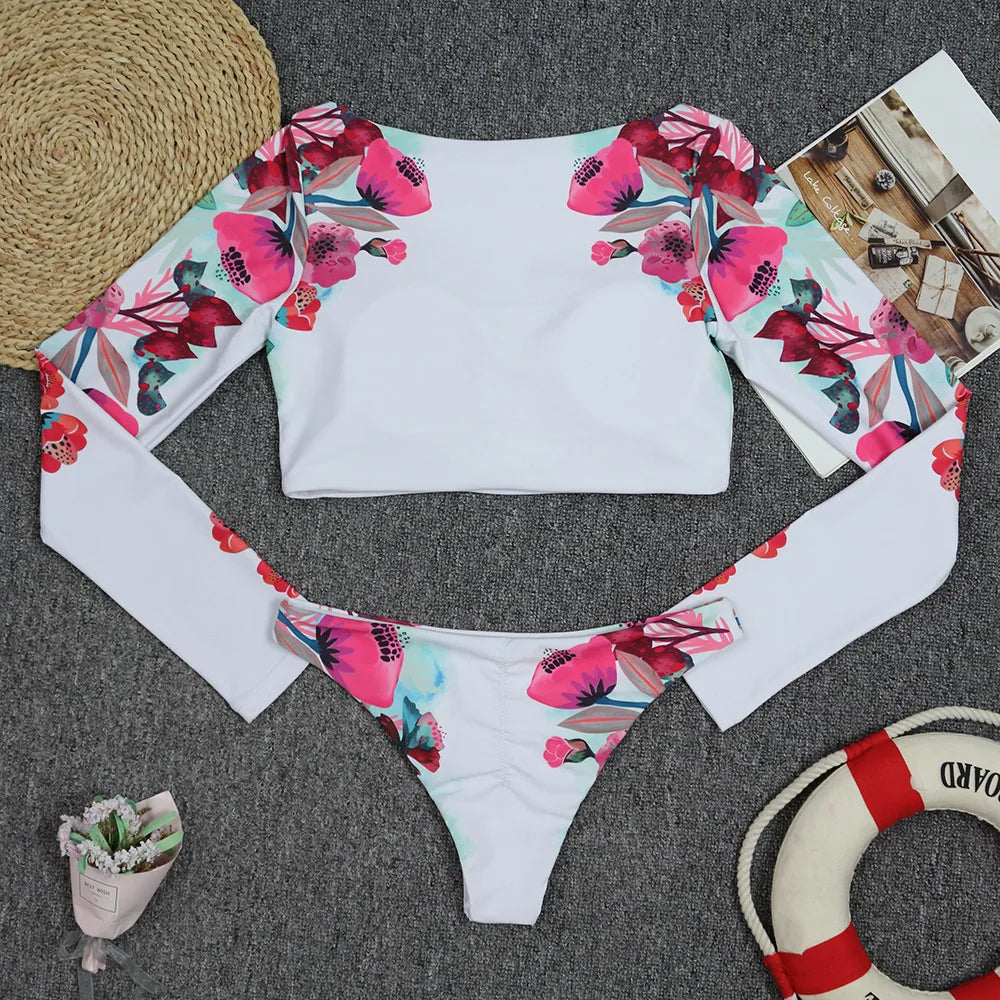TYAKKVE Surf Swimwear Rash Guard Long Sleeve One Piece Swimsuit For Women Print High Neck Bodysuits Swim Suits Backless Monokini