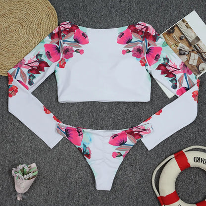 TYAKKVE Surf Swimwear Rash Guard Long Sleeve One Piece Swimsuit For Women Print High Neck Bodysuits Swim Suits Backless Monokini