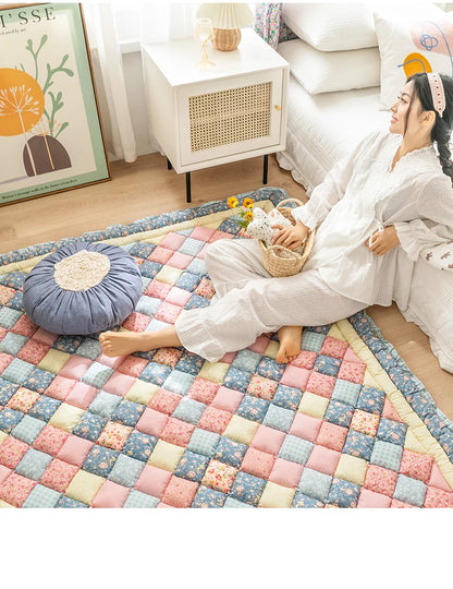 Large Thick Cotton Quilted Rugs for Living Room Anti Slip Bedroom Bedside Carpet Rugs Winter Warm Floral Print Tatami Floor Mats