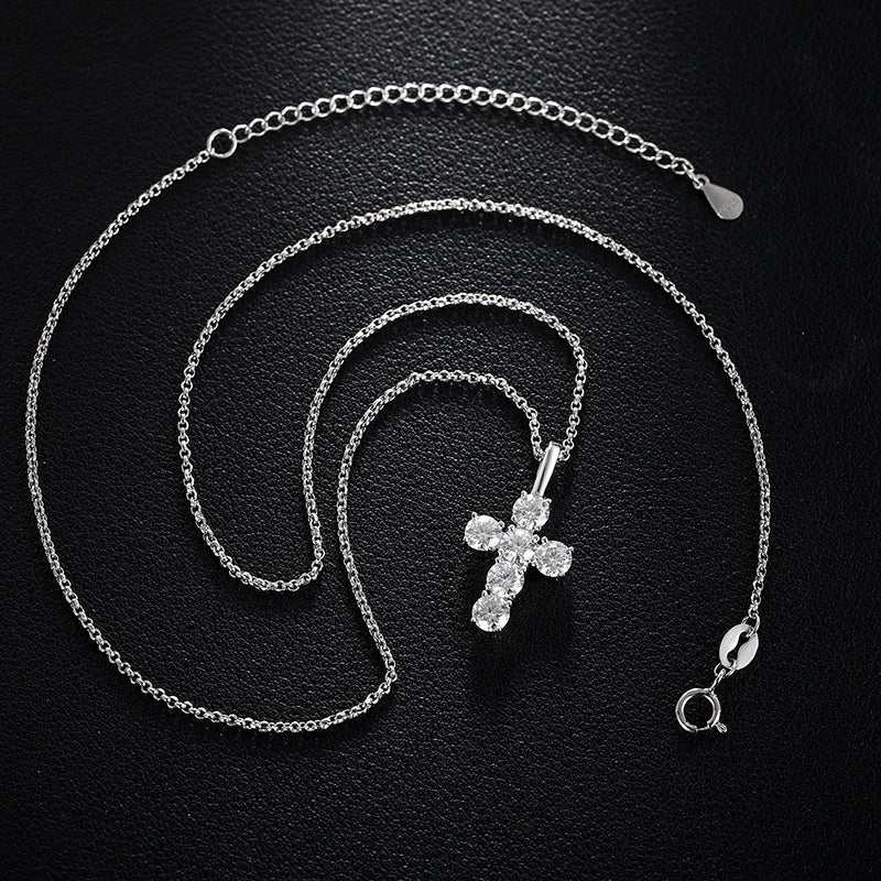 1.8ctw 4mmX6 Round Cut EF VVS1 Moissanite 925 Silver Christian Religious Rock Cross Pendant Necklace Luxury Girlfriend Xmas Gift
