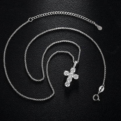 1.8ctw 4mmX6 Round Cut EF VVS1 Moissanite 925 Silver Christian Religious Rock Cross Pendant Necklace Luxury Girlfriend Xmas Gift