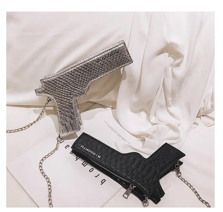 YoReAi New 3D Gun Shaped Chains Women Shoulder Bags Luxury Leather Crossbody Bag Lady High Quality Small Purses Clutch for Girls