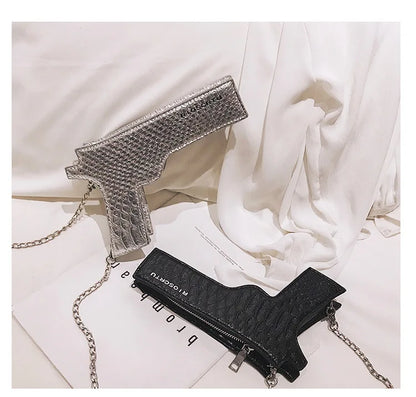 YoReAi New 3D Gun Shaped Chains Women Shoulder Bags Luxury Leather Crossbody Bag Lady High Quality Small Purses Clutch for Girls