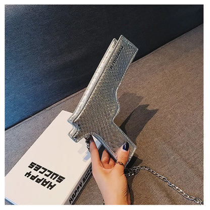 YoReAi New 3D Gun Shaped Chains Women Shoulder Bags Luxury Leather Crossbody Bag Lady High Quality Small Purses Clutch for Girls