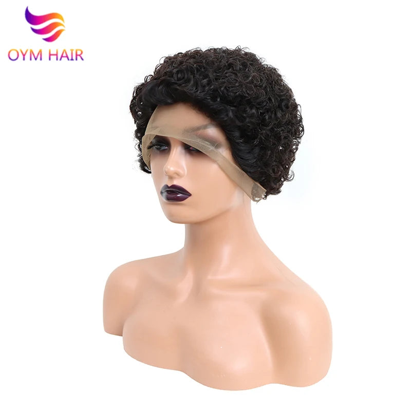 13x4 Lace Frontal Wigs Human Hair Pixie Cut 180% Density Black Color Water Wave Short Pixie Cut Wigs for Women Preplucked