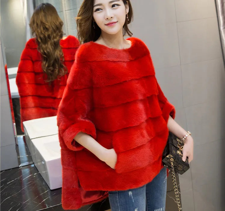 Real Mink Fur Coat Women Winter Natural Fur Coat Long Female Genuine Leather Mink Coats Cape shawl mink coat