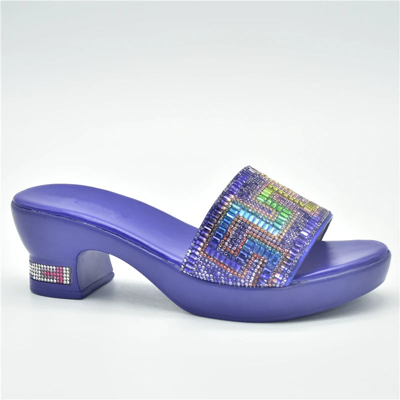 New African Wedding Shoes Decorated with Rhinestone Luxery Shoes Women Open Toe Shoes Slip on Italian Ladies Shoes and Sandals