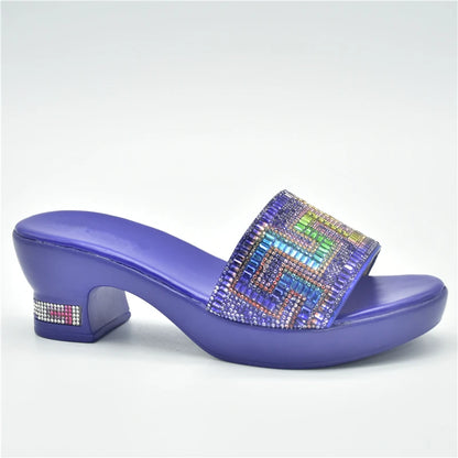 New African Wedding Shoes Decorated with Rhinestone Luxery Shoes Women Open Toe Shoes Slip on Italian Ladies Shoes and Sandals