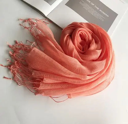 55*180cm Fashion Soft Solid Women 100% Linen Flax Tassel Scarf Summer Travel Sunscreen Long Shawl Elegant Hijab Women Foulard