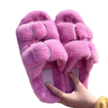 Slippers Ladies Summer Fluffy Mink Fur Slippers 100% Mink Fur Slippers Ladies Sandals 2021 Home Slippers Girls Outdoor Slippers