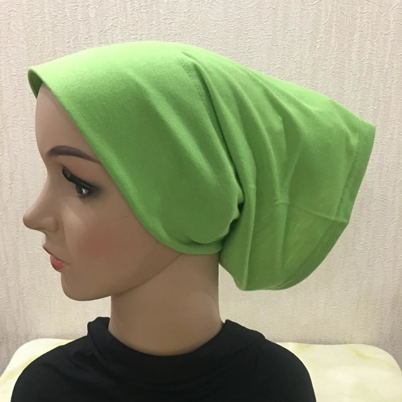 H066 Plain tube hat with cardboard underscarf Muslim Turban Pure Color Stretch Inner Hijabs Women Head Scarf Under Hijab Bonnet