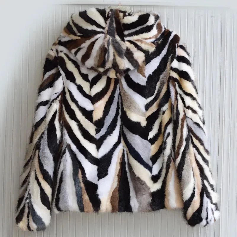New  genuine real natural mink fur coat with hood women's fashion multi-color warm winter waistcoats custom any size