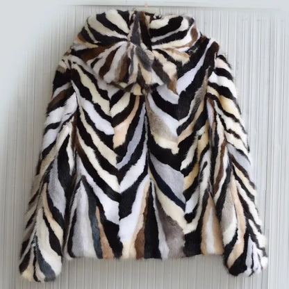 New  genuine real natural mink fur coat with hood women's fashion multi-color warm winter waistcoats custom any size