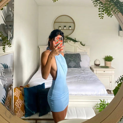 Cryptographic Halter Sexy Backless Mini Dresses Bodycon Skinny Club Party Sleeveless Knitted Dress Fall Streetwear Beach Holiday