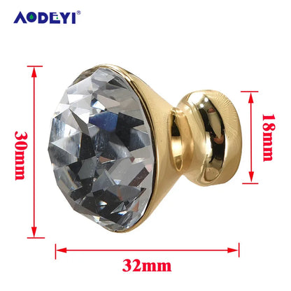 Crystal Drawer Pull Handles Diamond Sliver Wine Wardrobe Decotation Furniture Dresser Kitchen Cupboard Cabinet Knobs Gold Chrome
