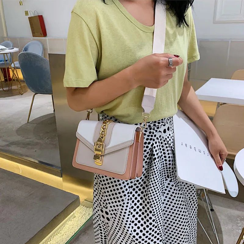 Yogodlns Small Summer Contrast Color PU Leather Crossbody Bags For Women New  Chain Shoulder Messenger Handbags Lady Hand Bag