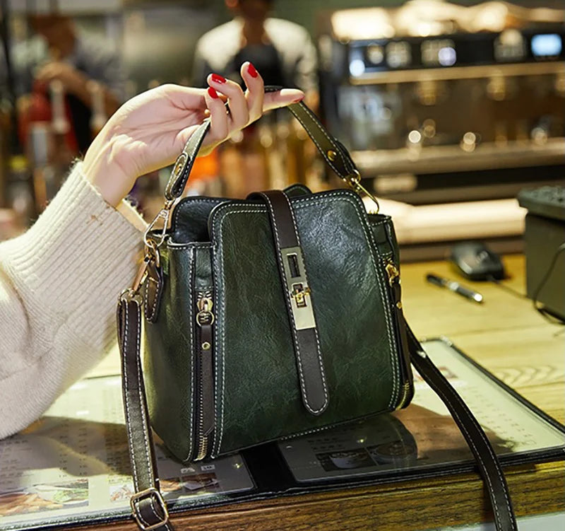 New Arrival PU Leather Bucket Shoulder Bags for Women Solid Color Crossbody Small Handbag Zipper Phone Purse Messenger Bag Pouch