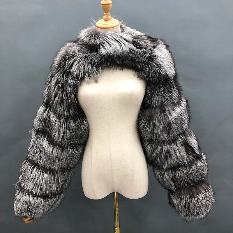 Fur Sleeve Women Fashion Luxury Real Fox Fur Coat Single Sleeve New Arrival