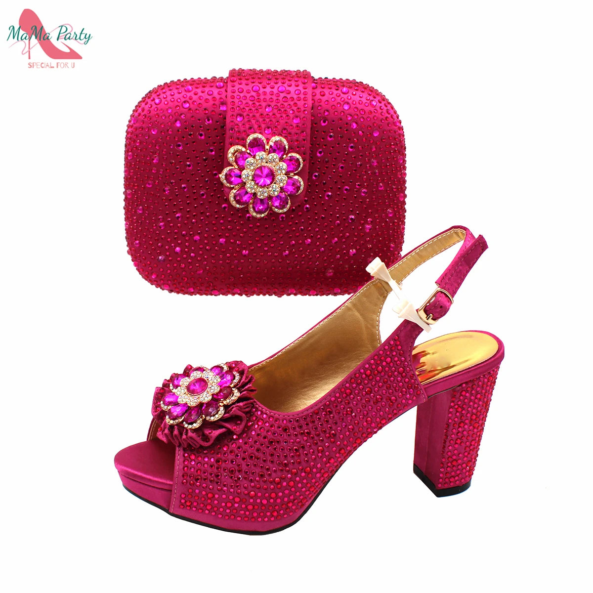 Buckle Strap Sandals Nigerian Women Shoes and Bag Set in Yellow Color with Shinning Crystal Italian Lady Shoes and Bag for Party