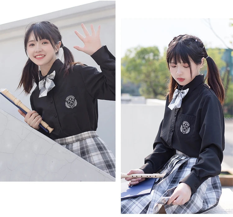 Japanese Harajuku Three piece set Plaid Mini Women Skirt School Uniforms Skirt A-line Sweet High Waist Women kawaii Suits & Sets
