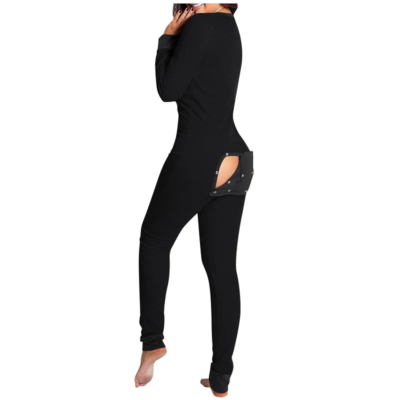 Sexy Pyjama Women's Jumpsuit Suit Button-down Front Back Butt Bum Open Ass Flap Jumpsuit Loungewear Christmas Print Buttoned NEW