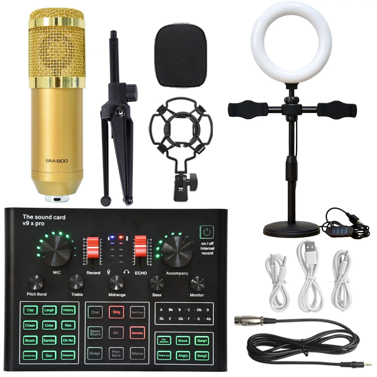 V9XPro Sound Card Studio Mixer Noise Reduction Portable Microphone Voice BM800 Live Broadcast for Phone Computer Record V9X Pro