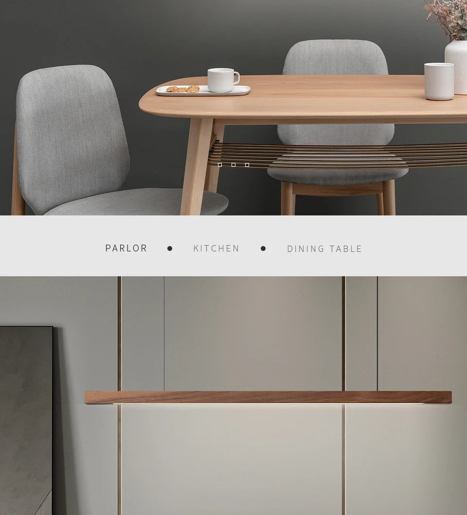 Nordic Wood Pendant Lights LED Modern Hanging Lamps for Dining Living Room Kitchen Office Shop Long Strip Celling Lamp