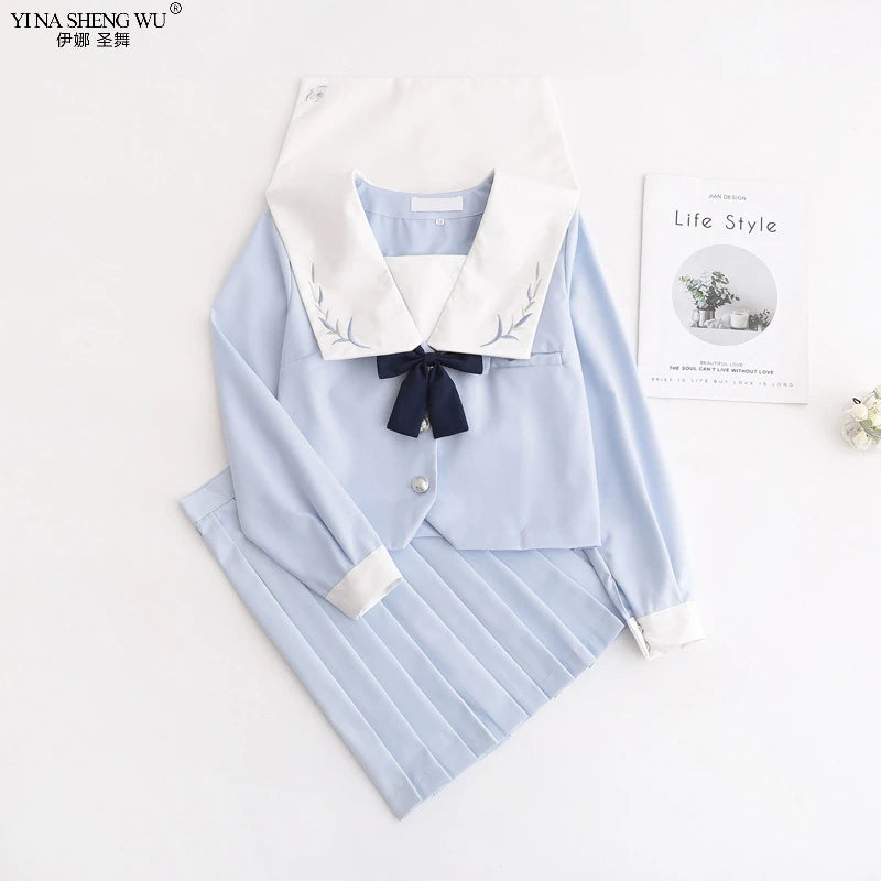 Japanese School JK Uniform Long Short Sleeve Shirt Pleated Skirt Suits Teenage Girls Cheerleading Chorus Party Sailor Uniforms