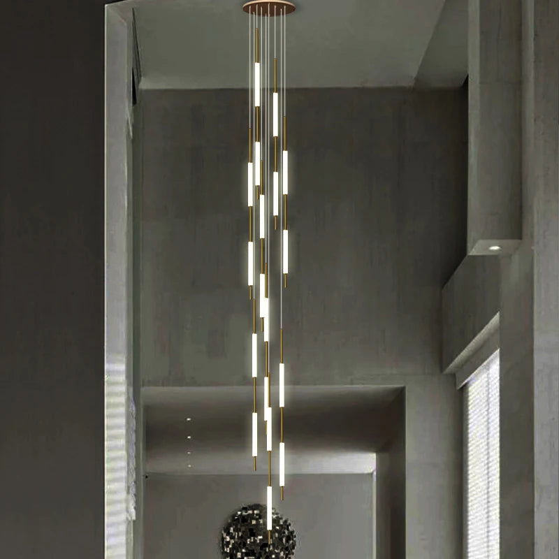 Led Pendant Light Golden Black Long Line Hanging Long Branch Chandelier Compound Attic Living Room Staircase Lighting Chandelier
